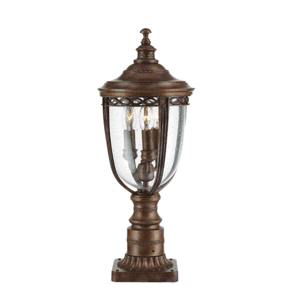 Feiss English Bridle Medium 3 Light Outdoor Pedestal in British Bronze