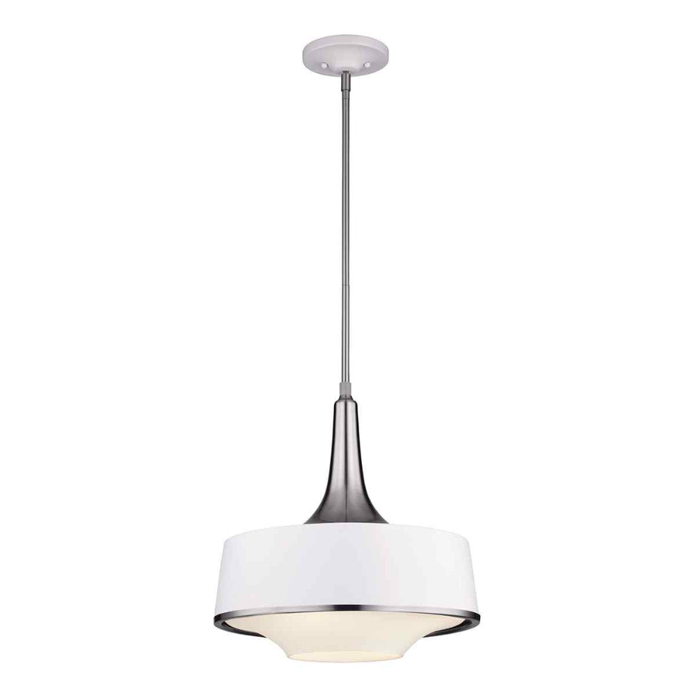 Feiss Holloway 4 Light Pendant Light in Brushed Steel with White Shade
