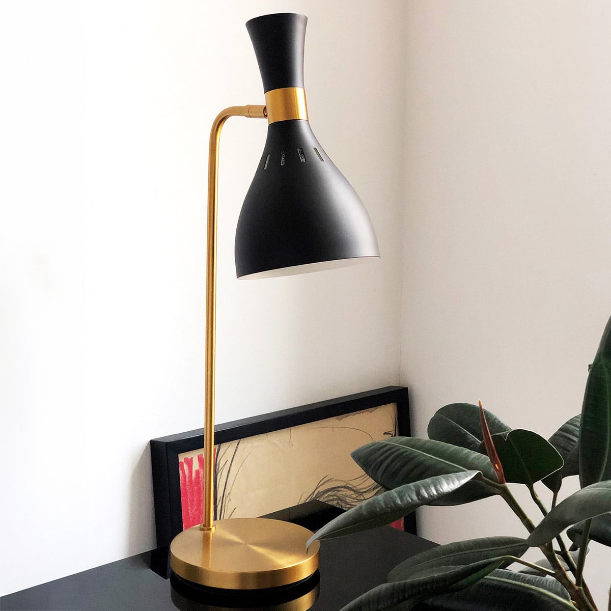 Feiss Joan Table Lamp in Midnight Black and Burnished Brass