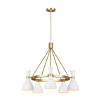 Feiss Joan 5 Light Chandelier in Matte White and Burnished Brass