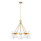 Feiss Joan 5 Light Chandelier in Matte White and Burnished Brass