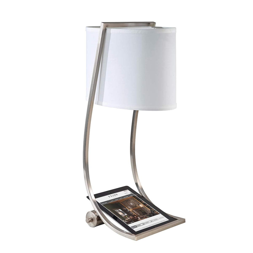 Feiss Lex Desk Lamp with USB Port and Shade in Brushed Steel