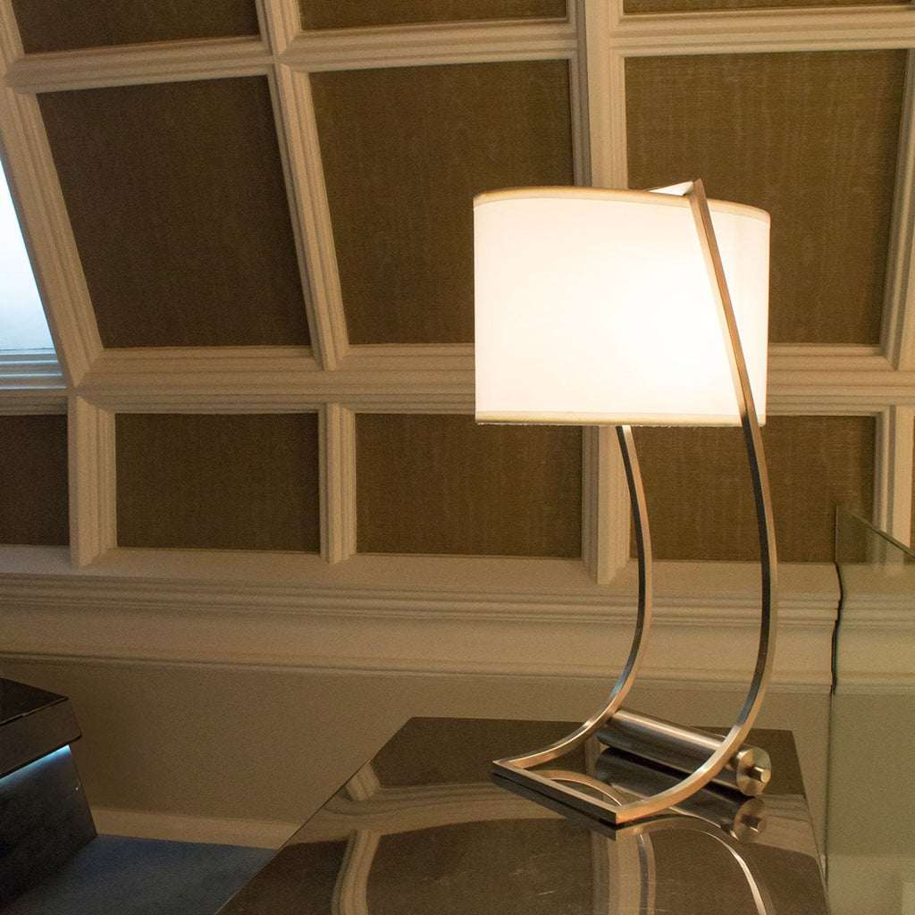 Feiss Lex Desk Lamp with USB Port and Shade in Brushed Steel