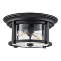 Feiss Merrill 2 Light Outdoor Flush Ceiling Light in Black with Clear Seeded Glass