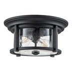 Feiss Merrill 2 Light Outdoor Flush Ceiling Light in Black with Clear Seeded Glass