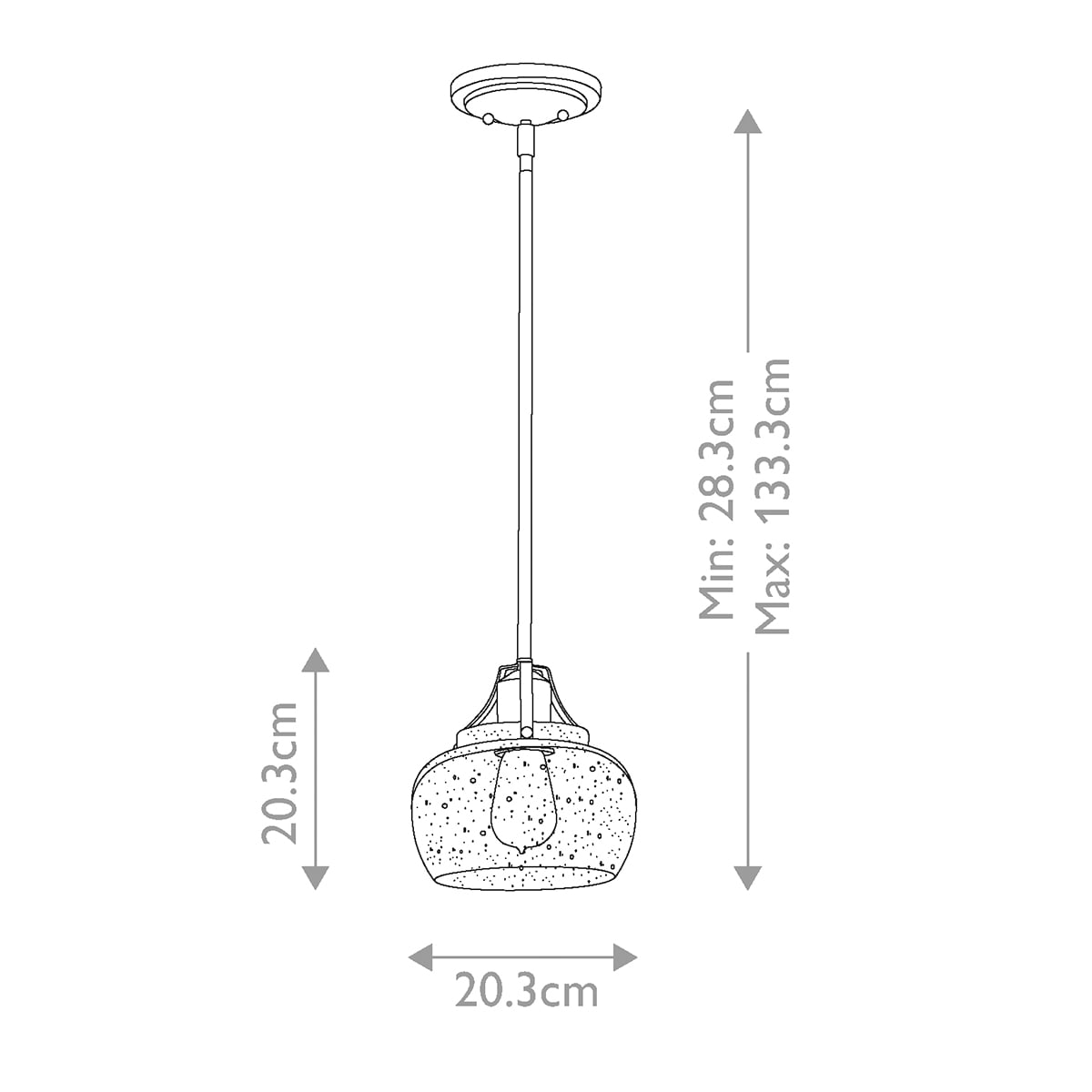 Feiss Urban Renewal Mini Pendant Light in Rustic Iron, dimensions