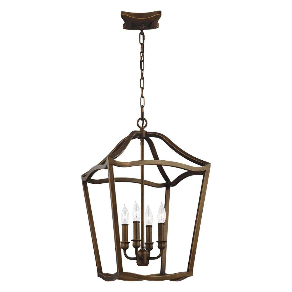 Feiss Yarmouth 4 Light Pendant Light in Painted Aged Brass