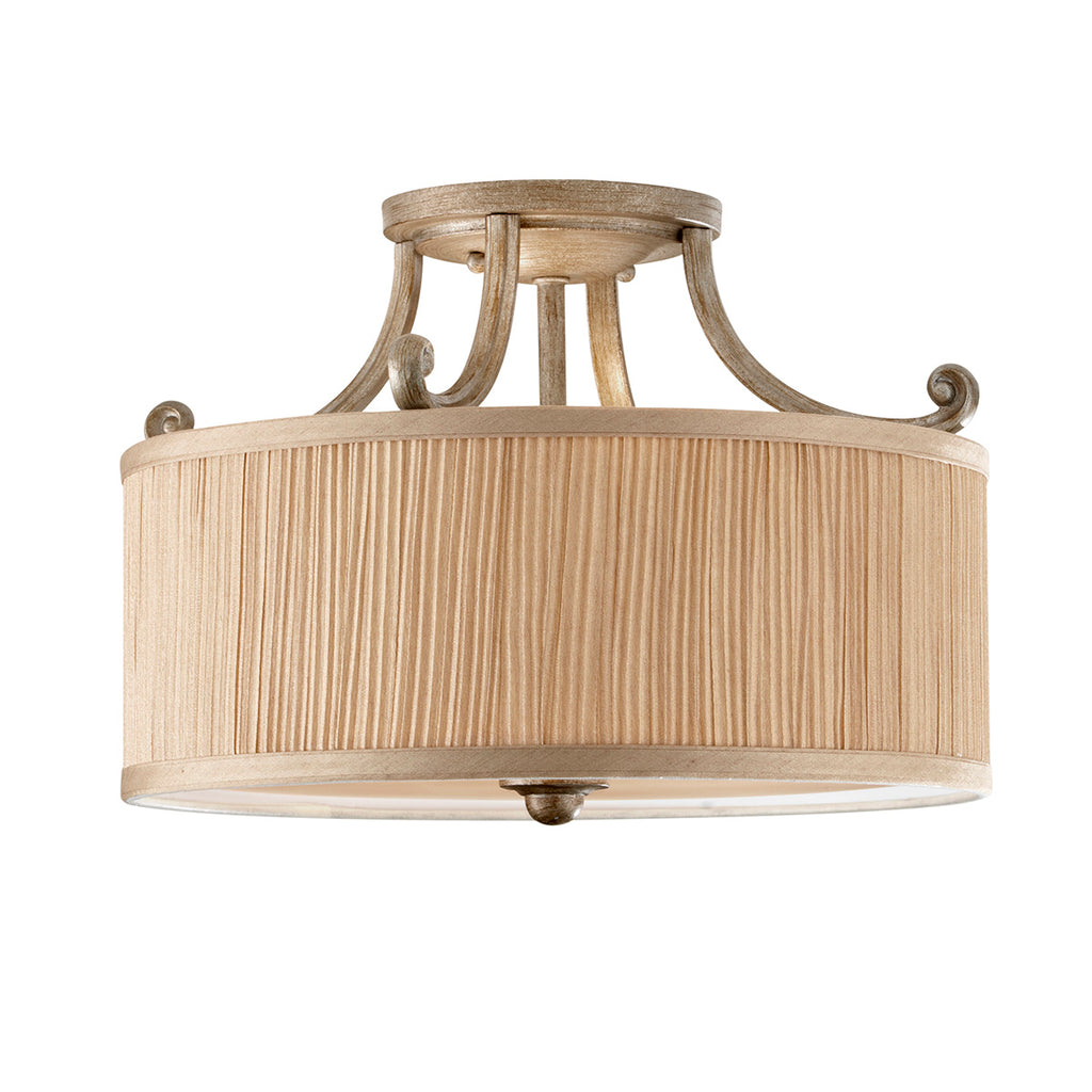 Feiss Abbey 3 Light Semi Flush Ceiling Light in Silver Sand with Gold Shade