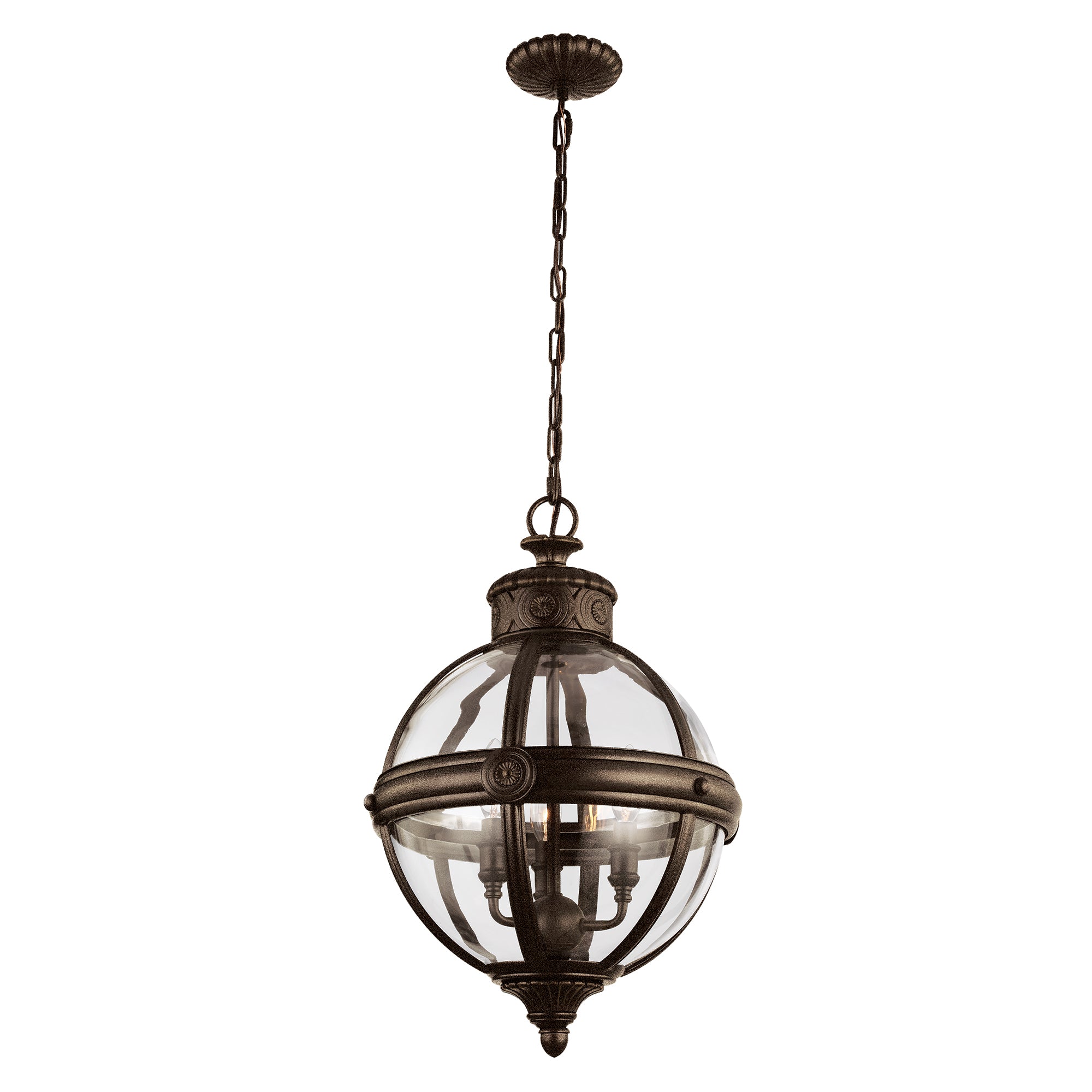 Feiss Adams 3 Light Globe Pendant Light in British Bronze
