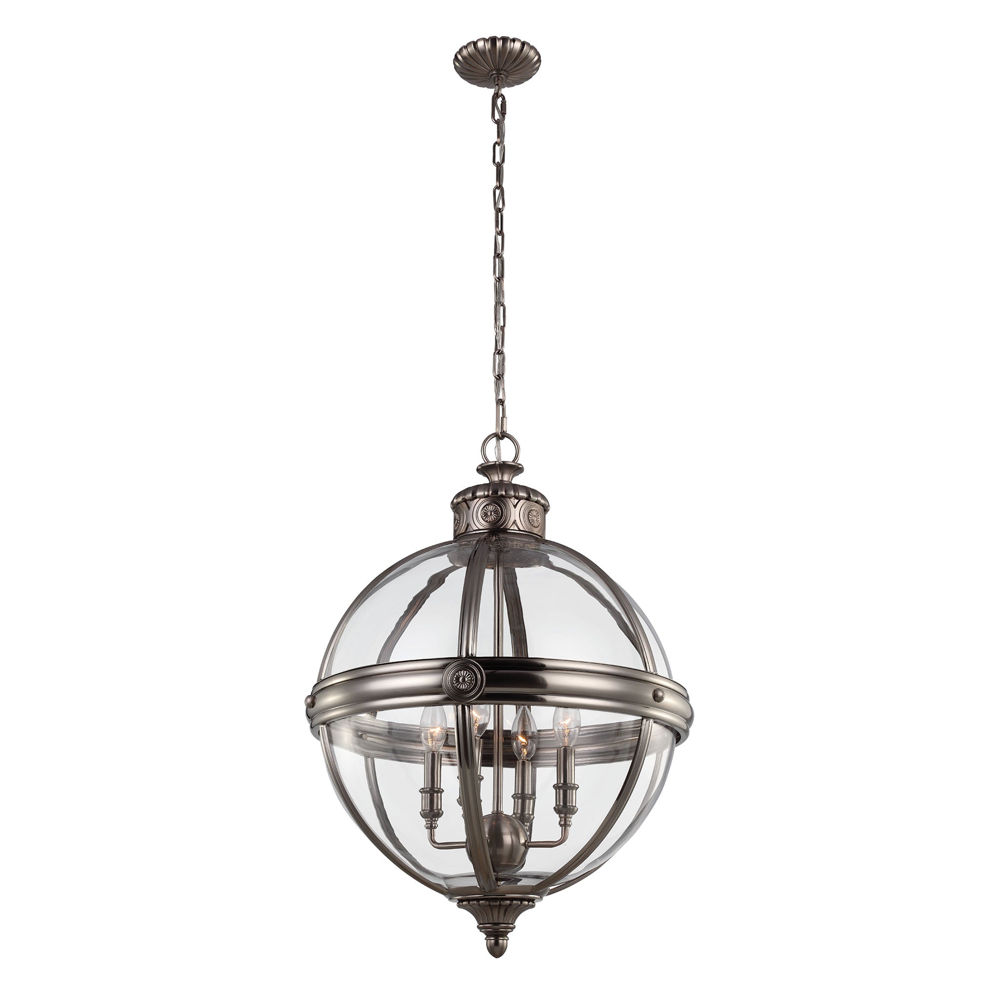 Feiss Adams 4 Light Globe Pendant Light in Antique Nickel