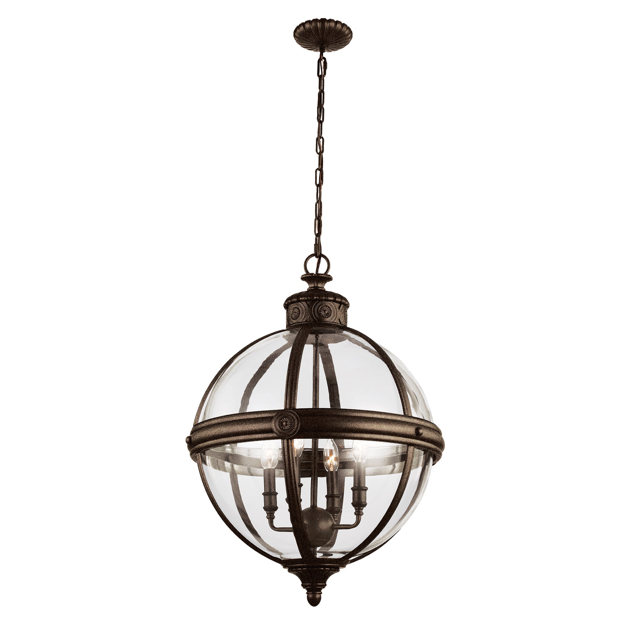Feiss Adams 4 Light Ceiling Globe Pendant in British Bronze