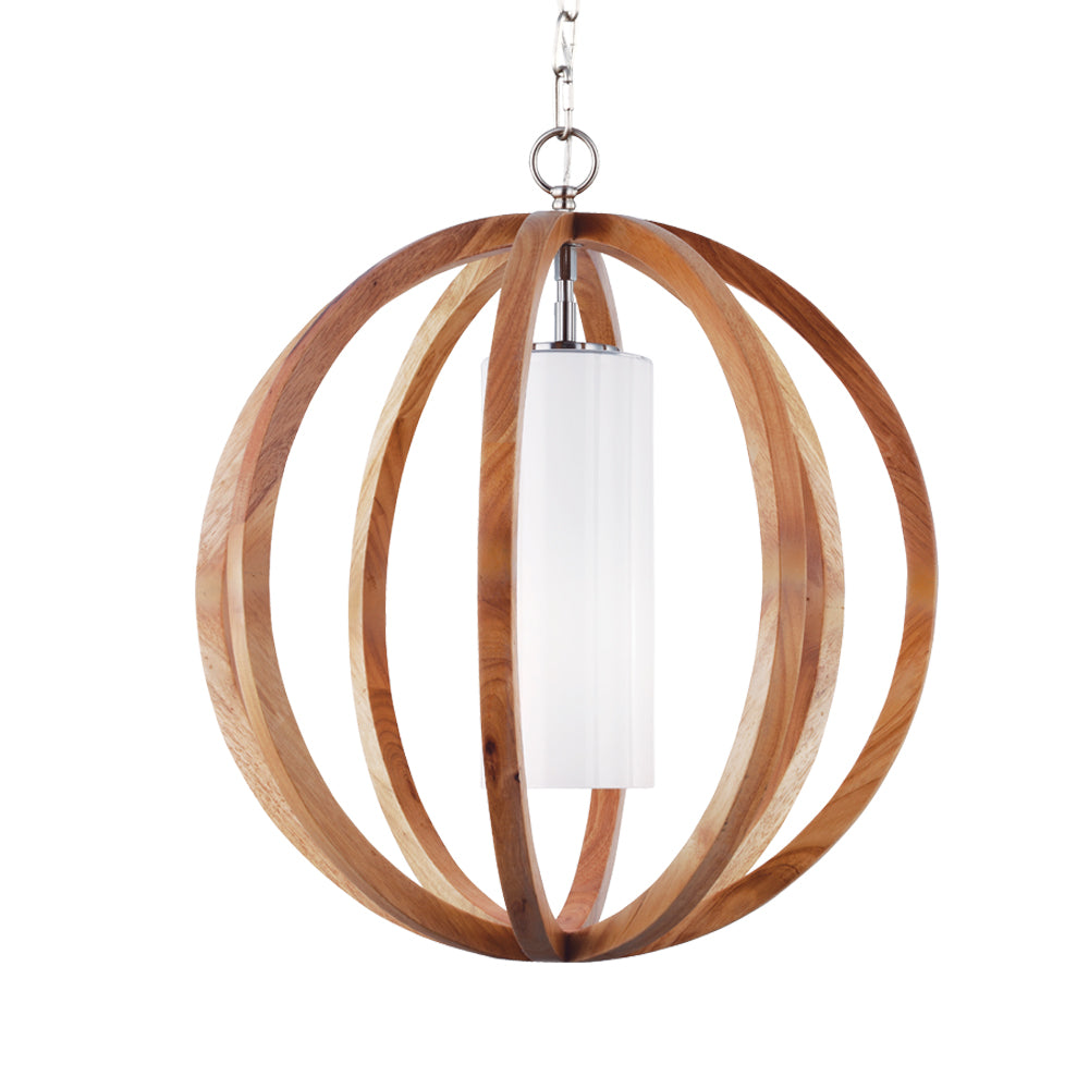 Feiss Allier 1 Light Small Pendant Light in Brushed Steel and Wood