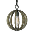 Feiss Allier Mini Pendant Light in Aged Oak and Antique Forged Iron