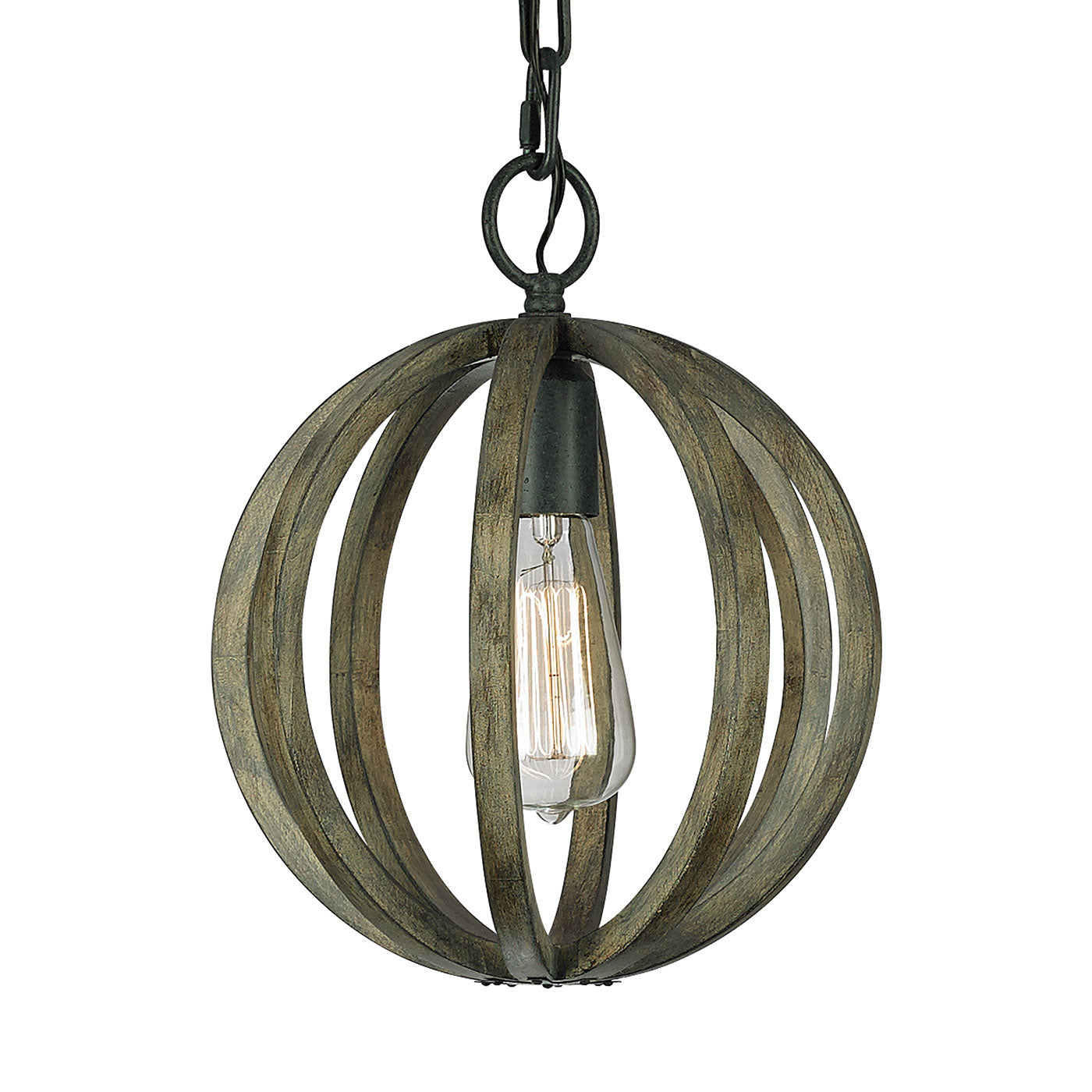 Feiss Allier Mini Pendant Light in Aged Oak and Antique Forged Iron