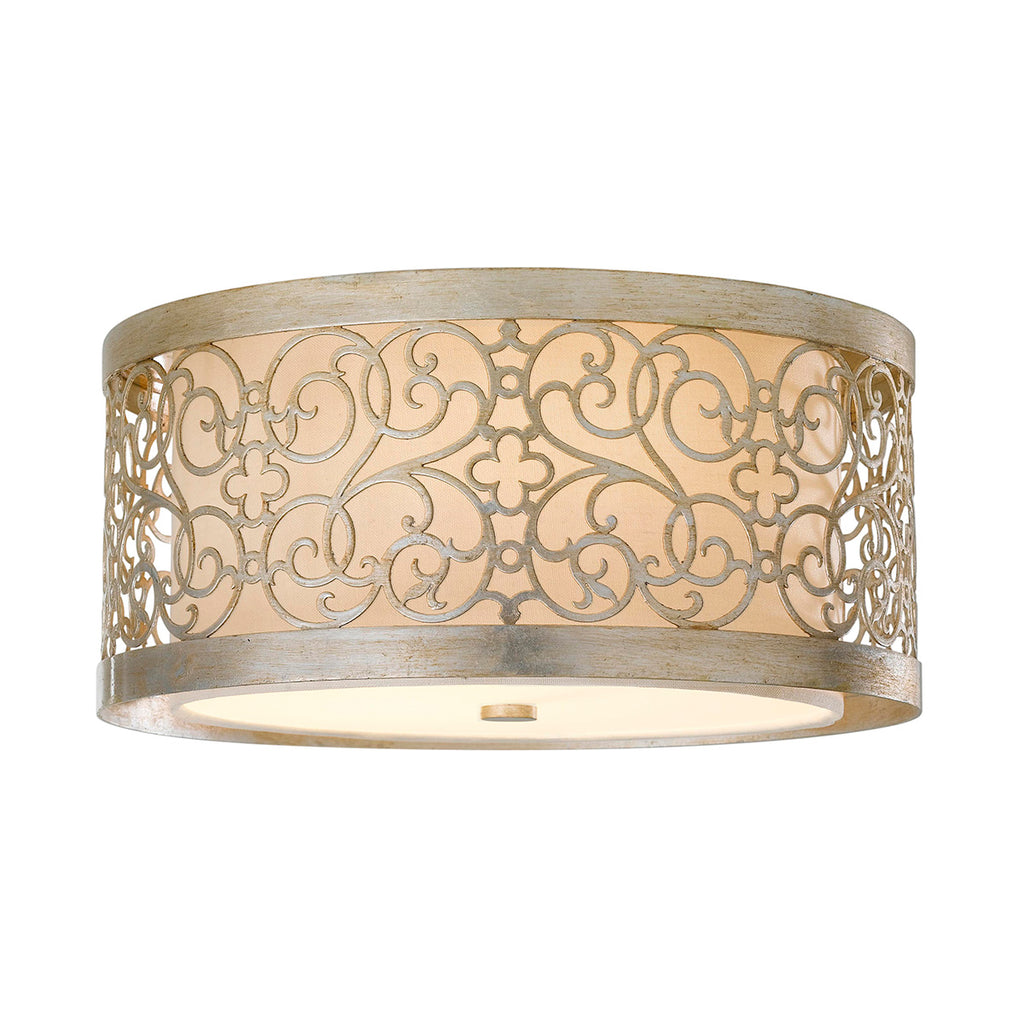 Feiss Arabesque Flush Ceiling Light in Silver Leaf Patina
