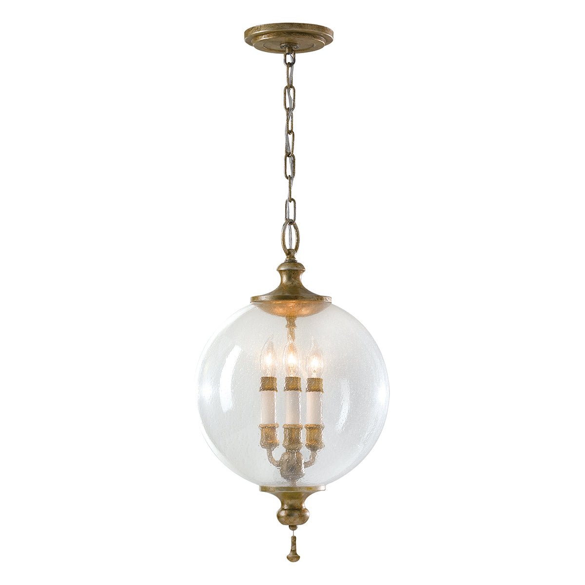 Feiss Argento Pendant Light with Glass Orb in Oxidised Silver Leaf
