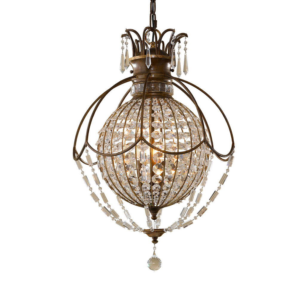 Feiss Bellini 3 Light Chandelier with Quartz Crystal in Antique Bronze