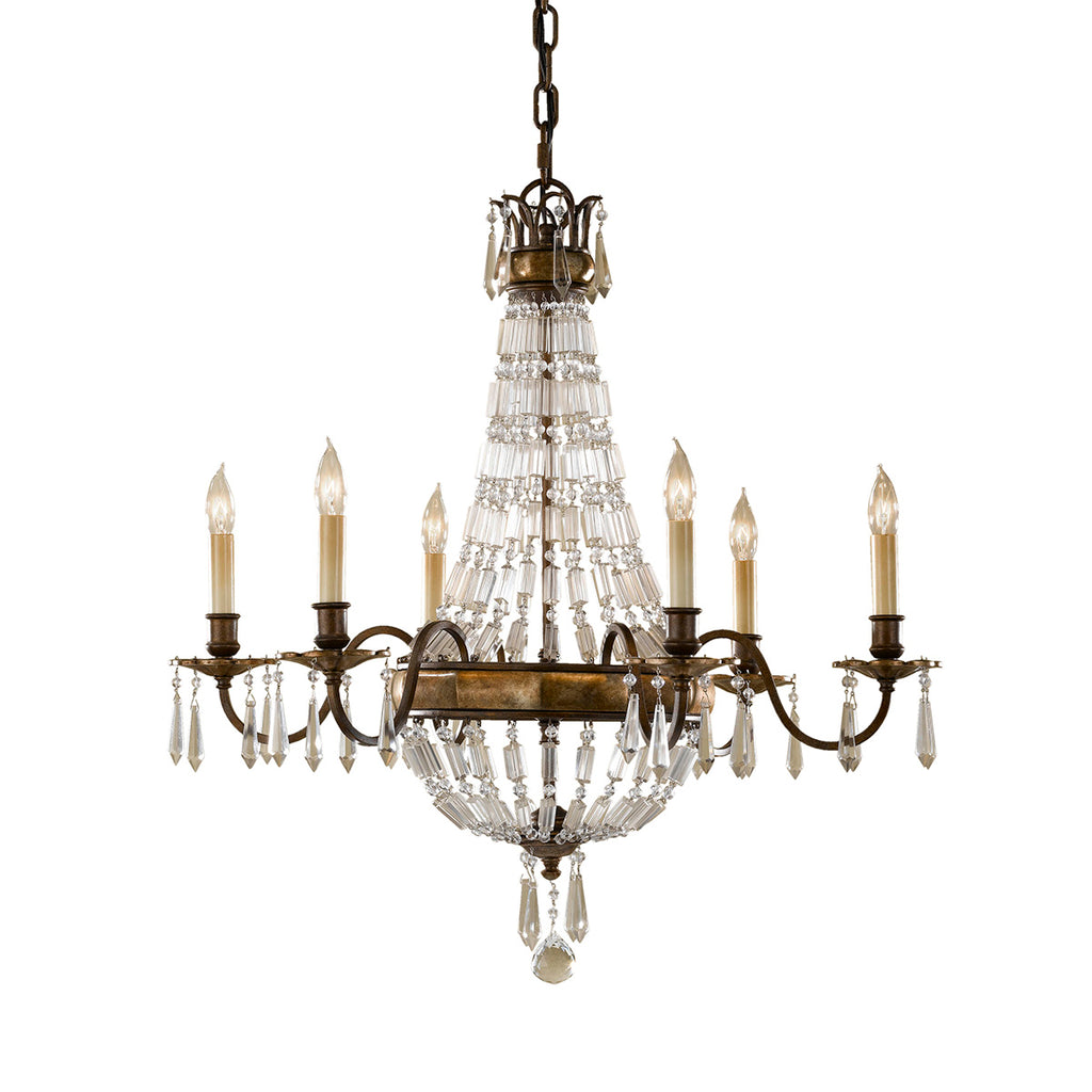 Feiss Bellini 6 Light Chandelier in Antique Bronze with Quartz Crystal