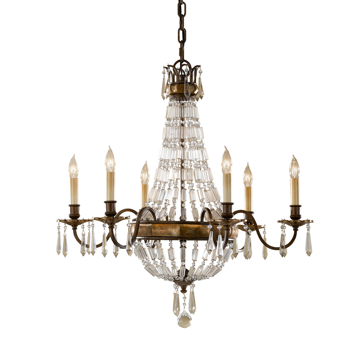 Feiss Bellini 6 Light Chandelier in Antique Bronze with Quartz Crystal