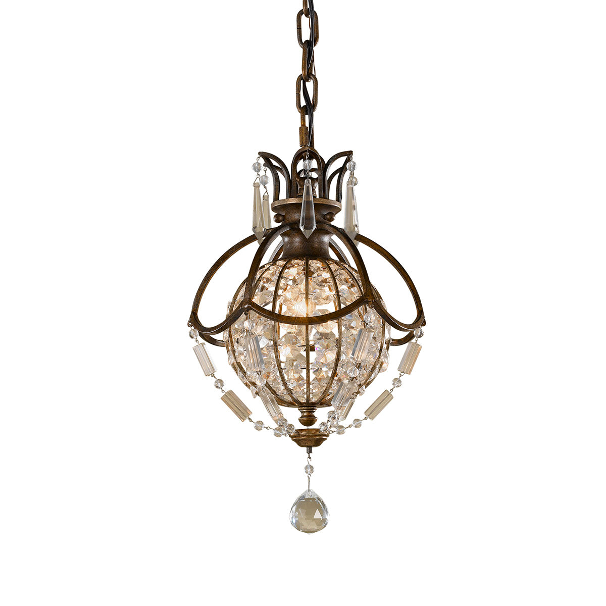 Feiss Bellini Mini Pendant Light in Antique Bronze with Quartz Crystal