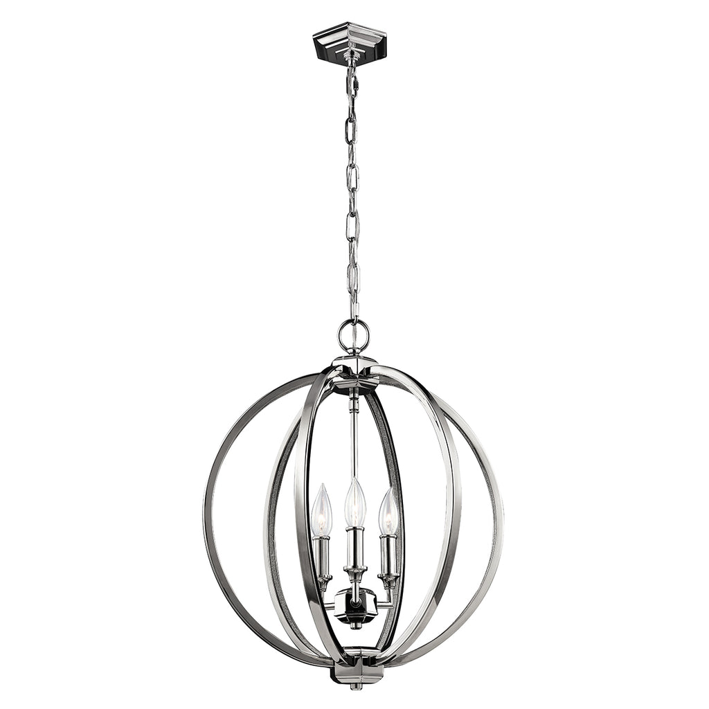 Feiss Corinne Medium 3 Light Orb Pendant Light in Polished Nickel with Crystal
