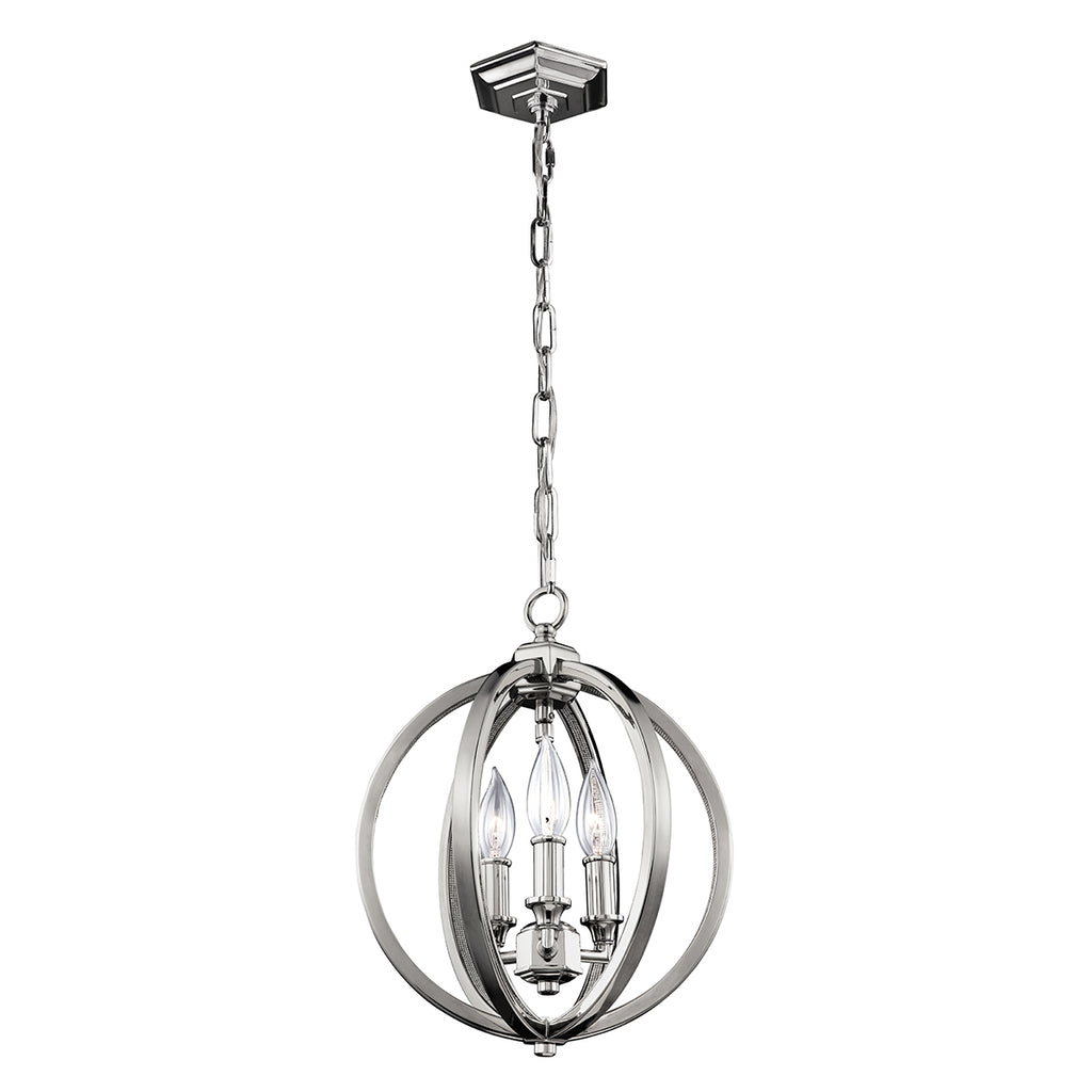 Feiss Corinne 3 Light Orb Pendant Light in Polished Nickel with Crystal