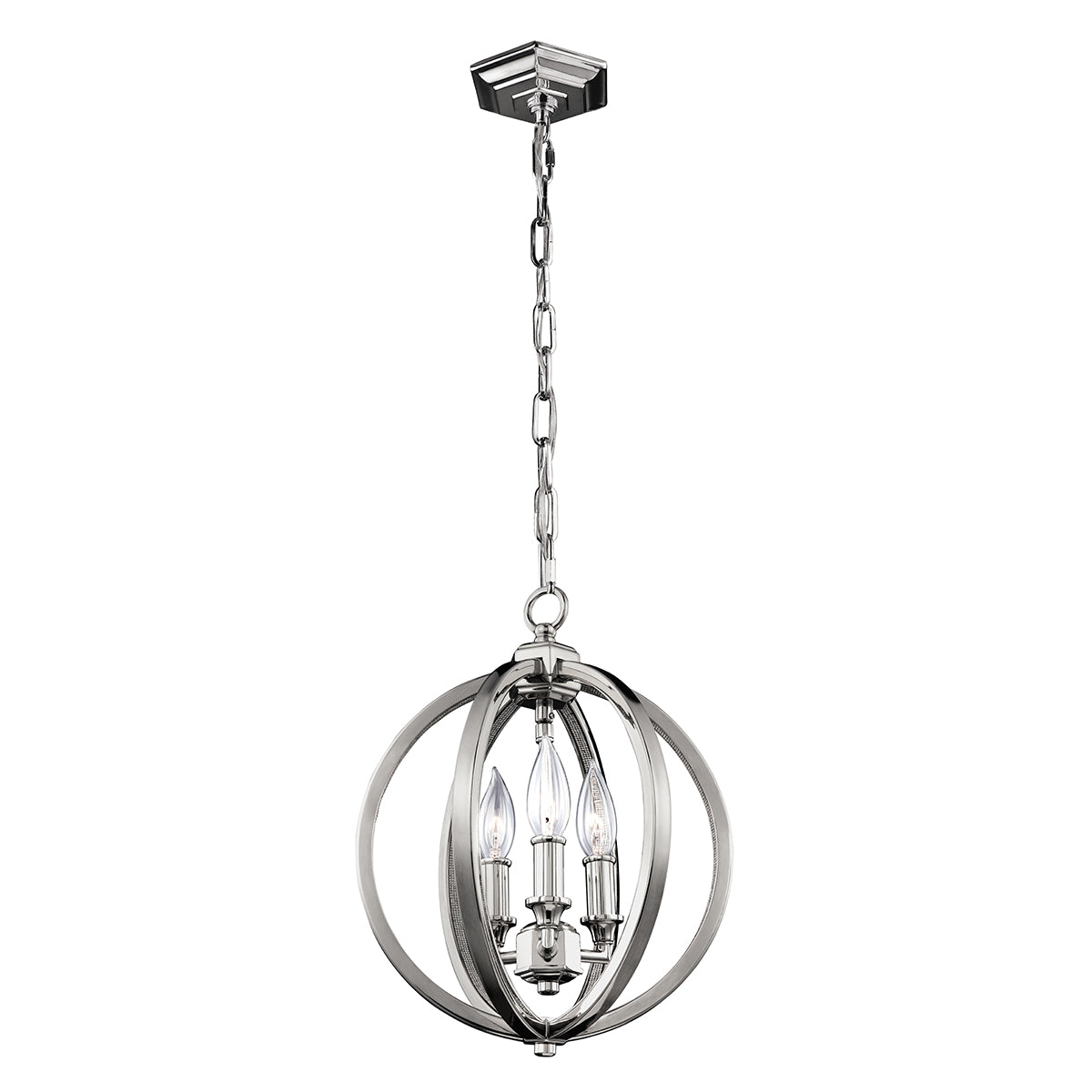 Feiss Corinne 3 Light Orb Pendant Light in Polished Nickel with Crystal