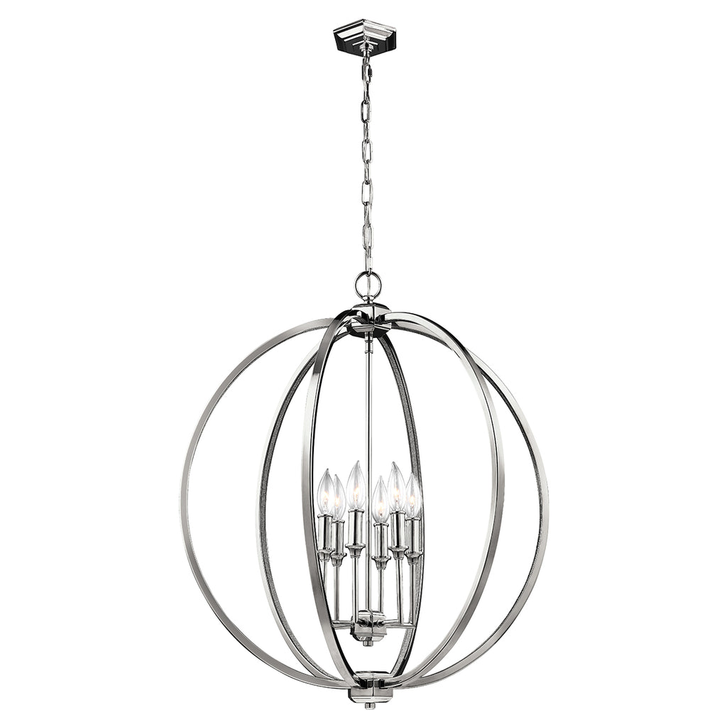 Feiss Corinne 6 Light Orb Pendant Light with Crystal in Polished Nickel