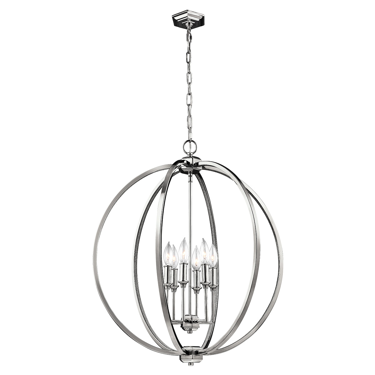 Feiss Corinne 6 Light Orb Pendant Light with Crystal in Polished Nickel