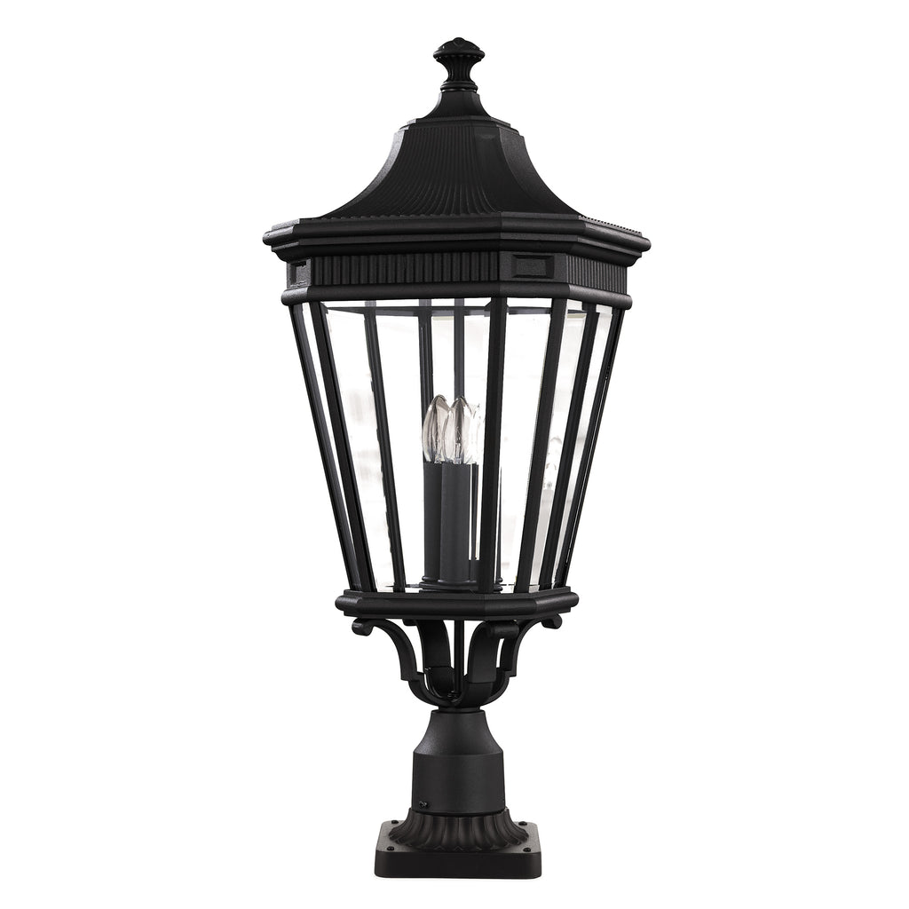 Feiss Cotswold Lane 3 Light Large Pedestal Lantern in Black Die-Cast Aluminium