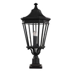 Feiss Cotswold Lane 3 Light Large Pedestal Lantern in Black Die-Cast Aluminium