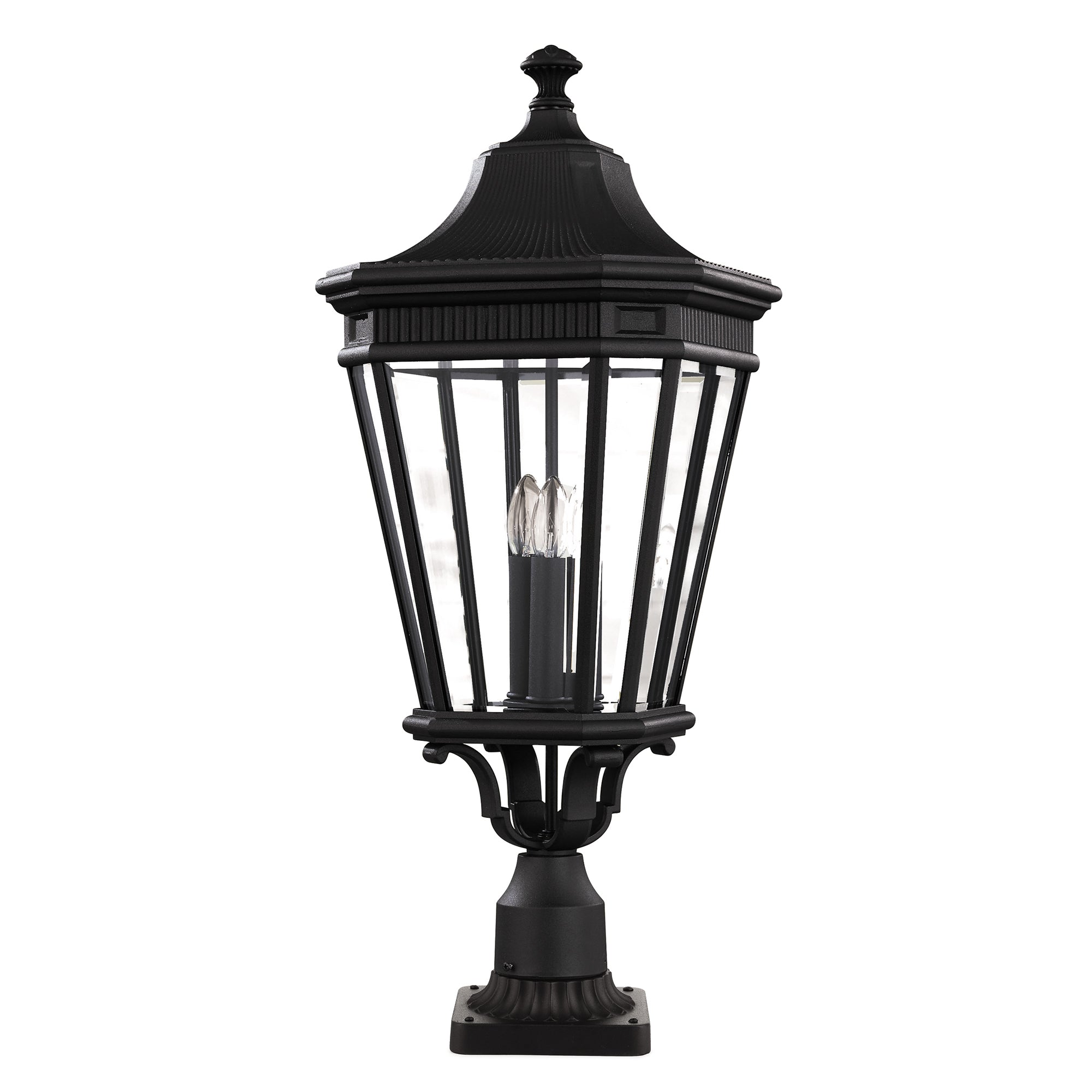 Feiss Cotswold Lane 3 Light Large Pedestal Lantern in Black Die-Cast Aluminium
