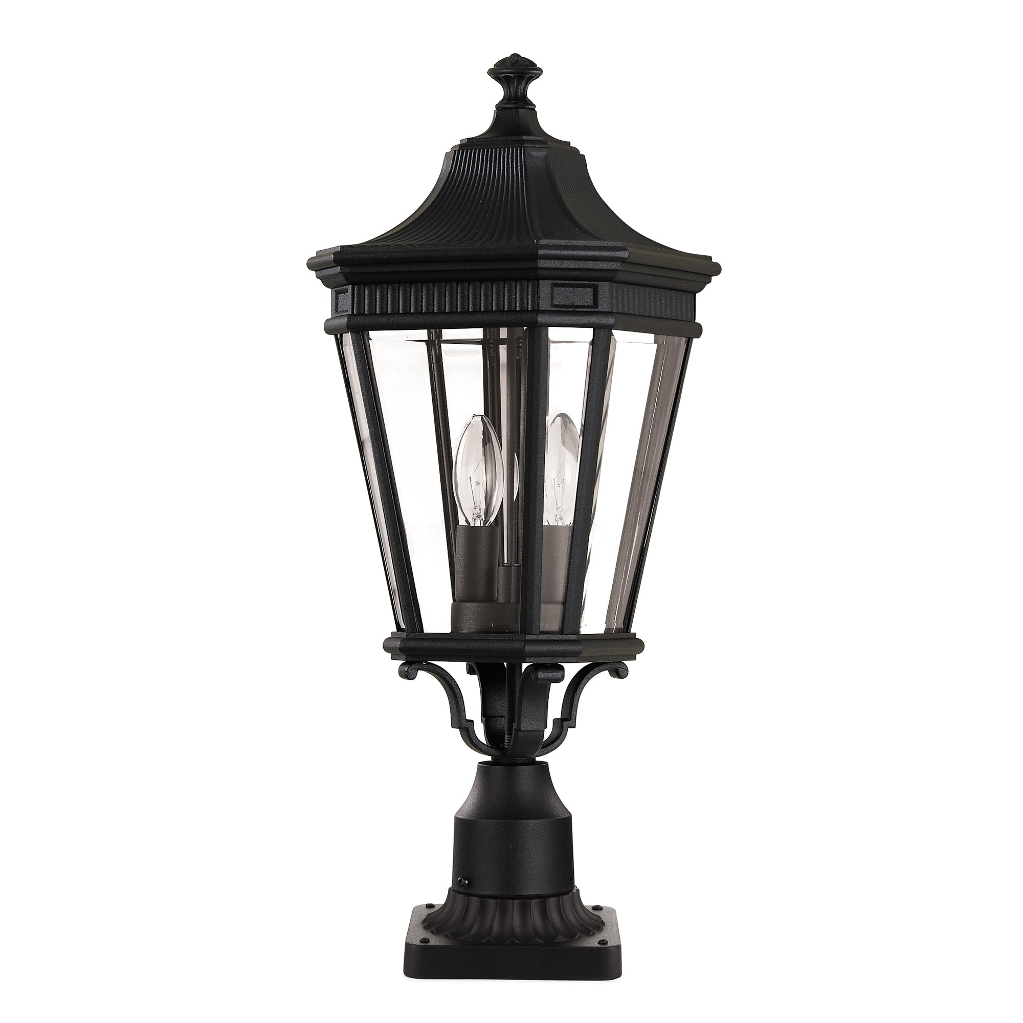 Feiss Cotswold Lane 2 Light Medium Pedestal Lantern in Black Die-Cast Aluminium