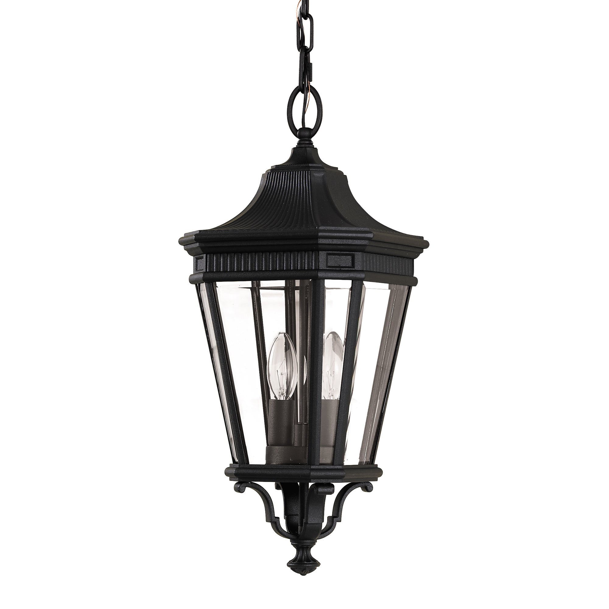 Feiss Cotswold Lane Medium Outdoor Chain Lantern in Black Die-Cast Aluminium