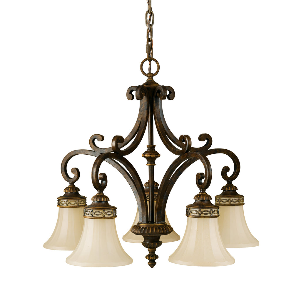 Feiss Drawing Room 5 Light Pendant Light in Walnut