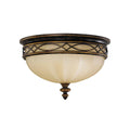 Feiss Drawing Room 3 Light Flush Ceiling Light in Walnut Finish with Amber Shade