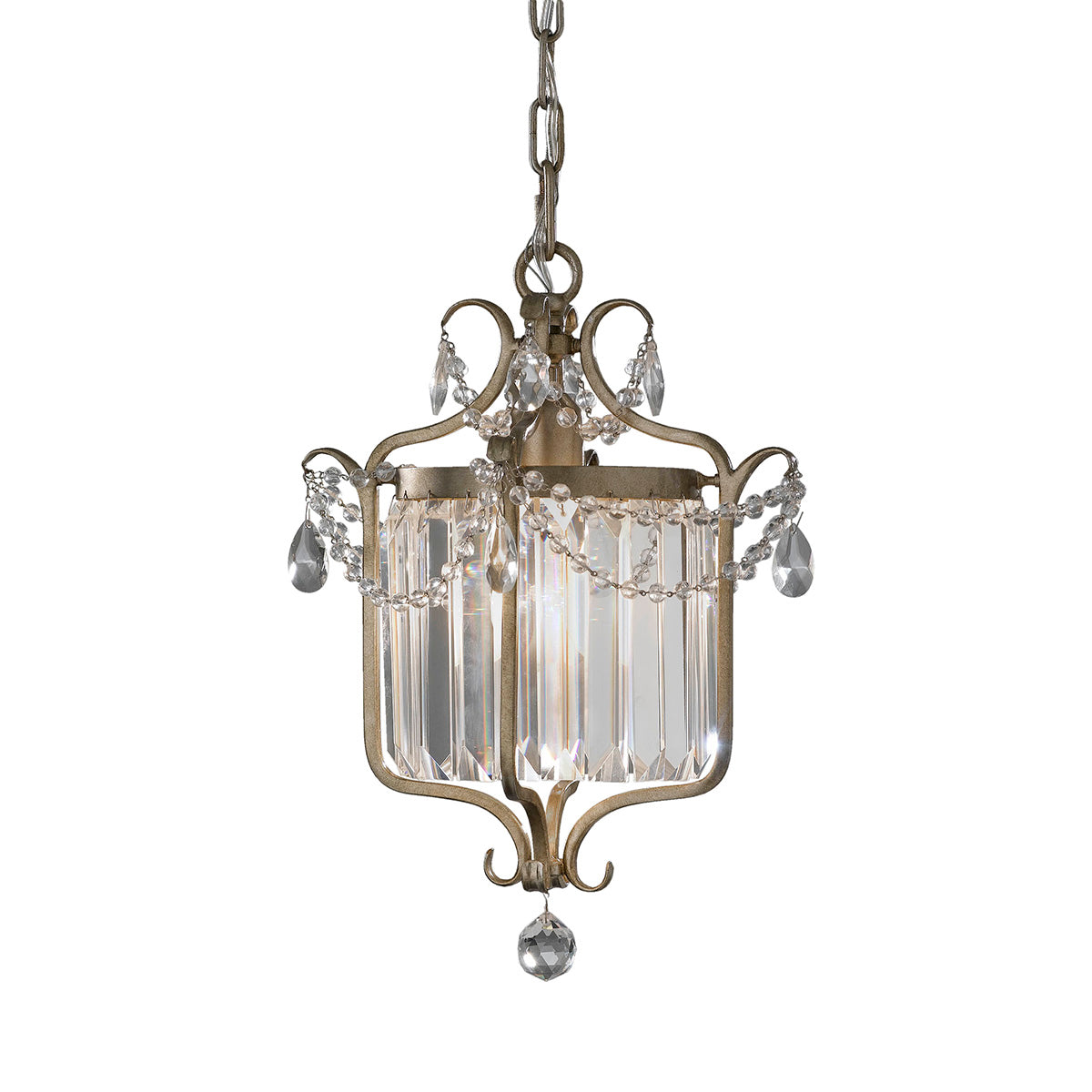 Feiss Gianna 1 Light Duo Mount Crystal Pendant Light in Hand Painted Gilded Silver Finish
