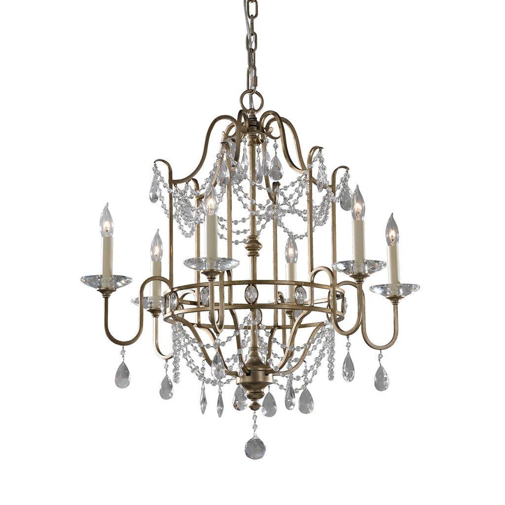 Feiss Gianna 6 Light Chandelier with Crystal in Hand Painted Gilded Silver Finish