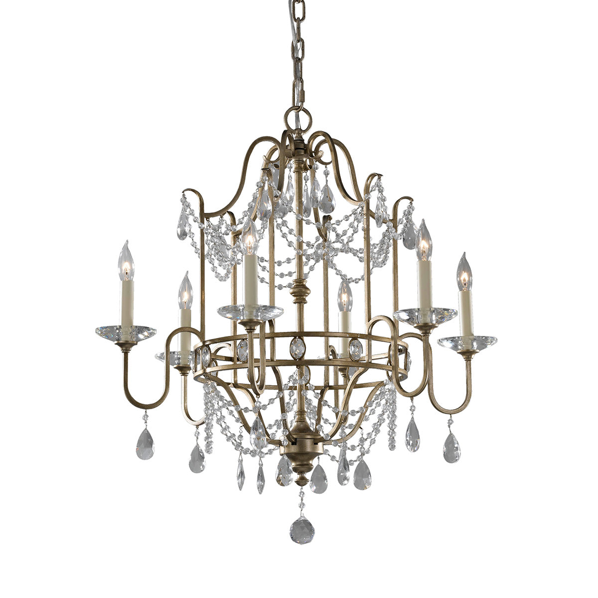 Feiss Gianna 6 Light Chandelier with Crystal in Hand Painted Gilded Silver Finish