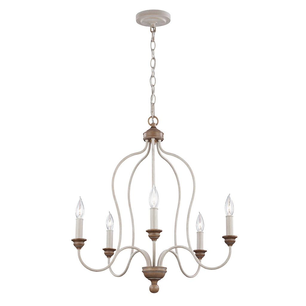 Feiss Hartsville 5 Light Chandelier in Chalk Washed Beachwood