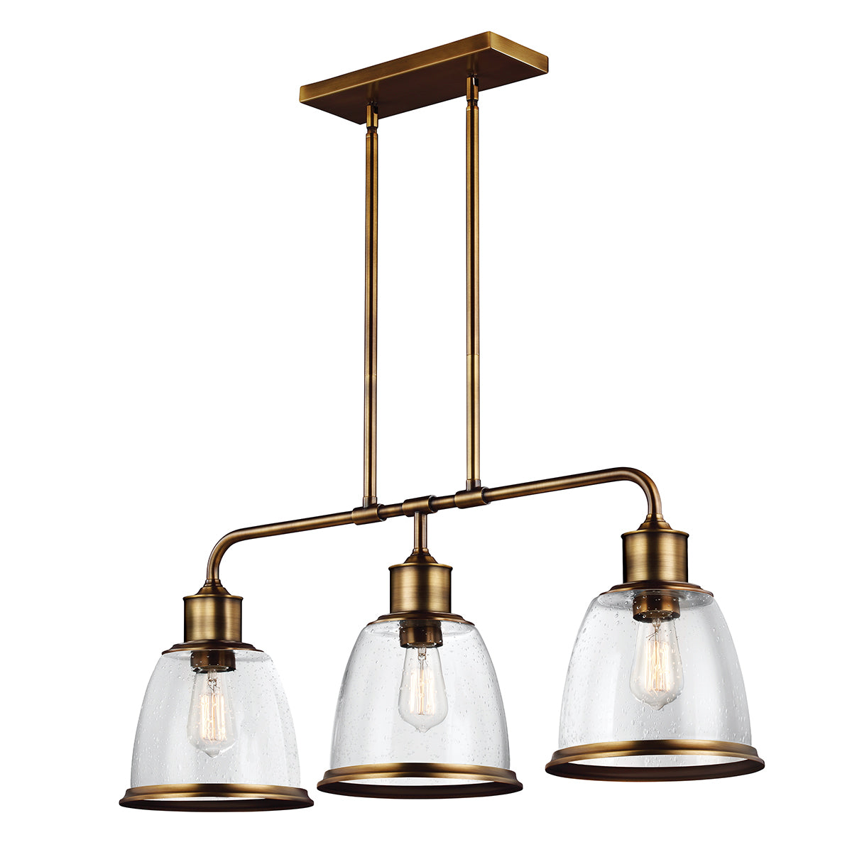 Feiss Hobson 3 Light Pendant Light in Aged Brass