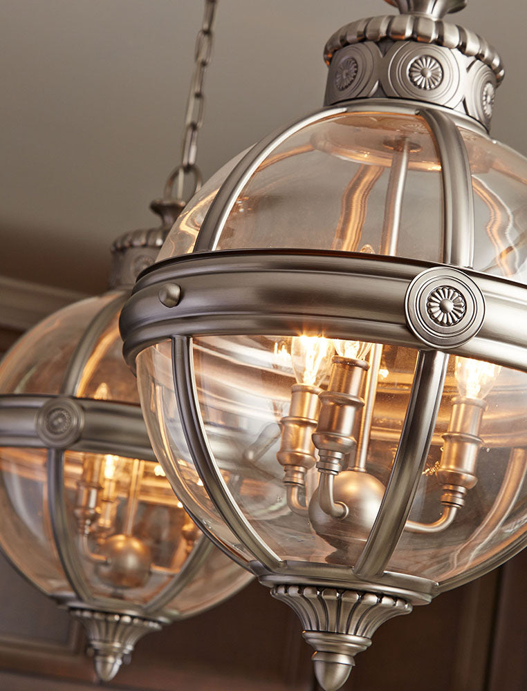 Feiss Adams 3 Light Globe Pendant Light in Antique Nickel