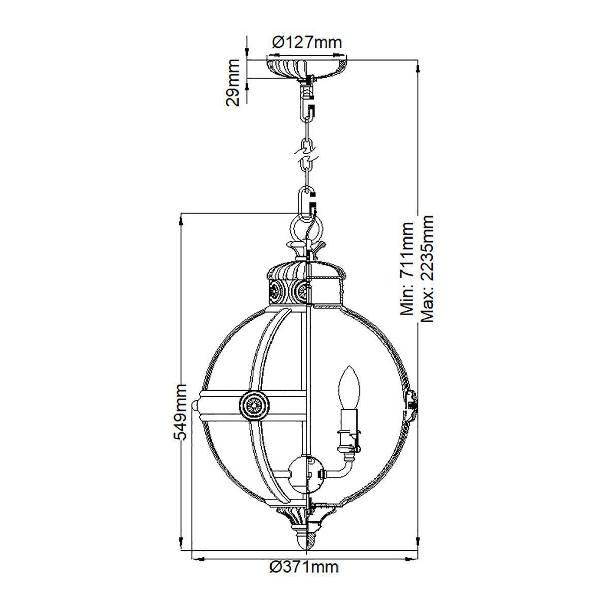 Feiss Adams 3 Light Globe Pendant Light in Antique Nickel