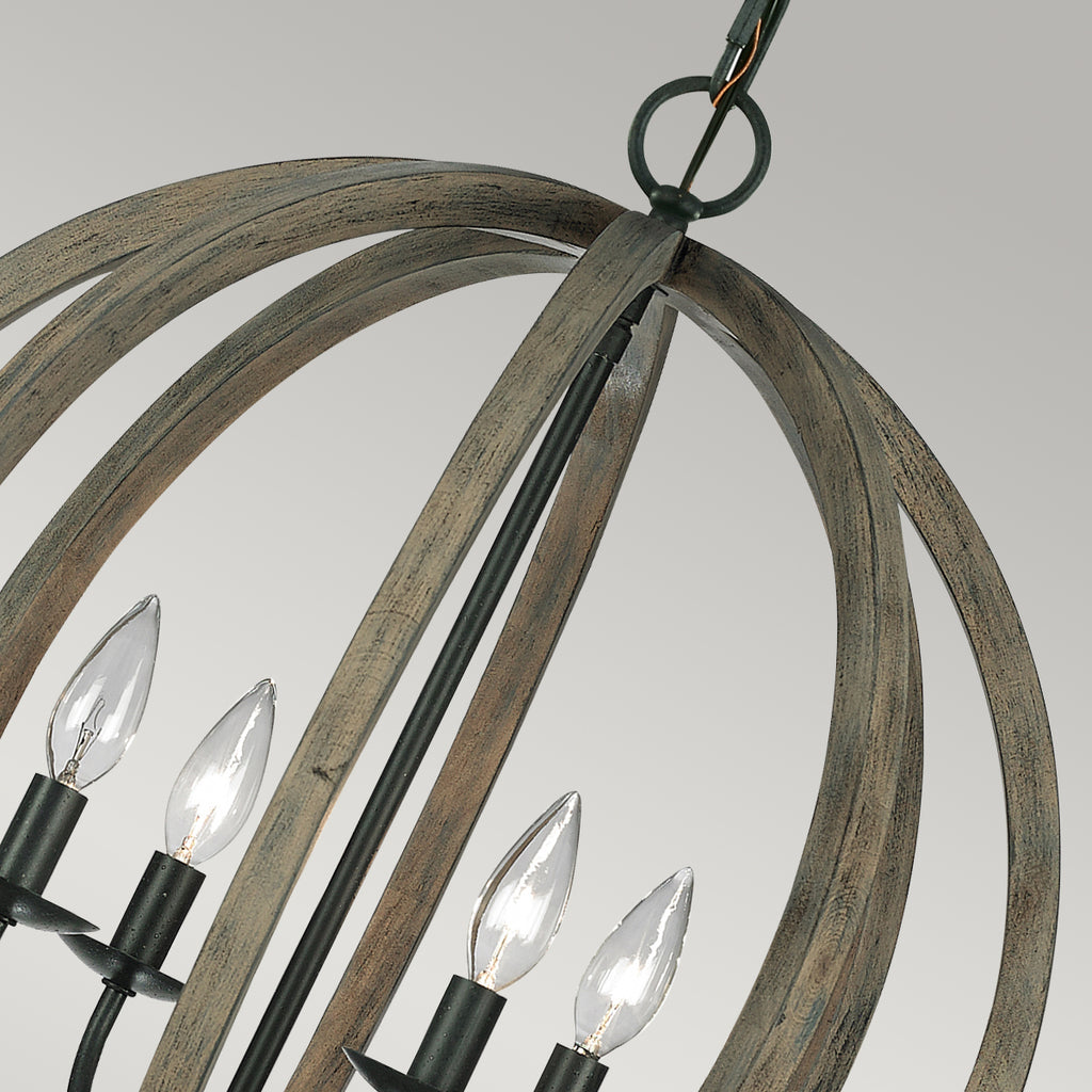 Feiss Allier 4 Light Pendant Light in Aged Oak
