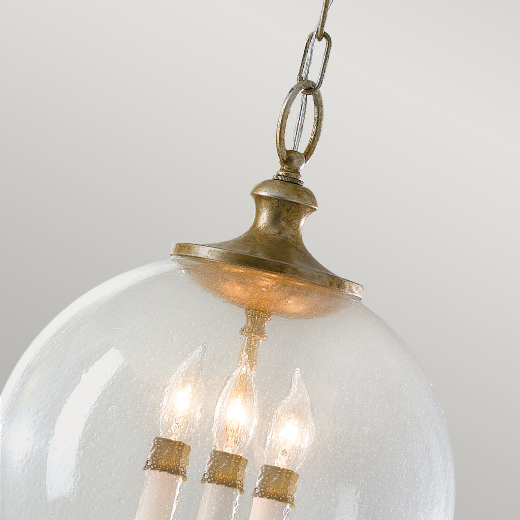 Feiss Argento Pendant Light with Glass Orb in Oxidised Silver Leaf