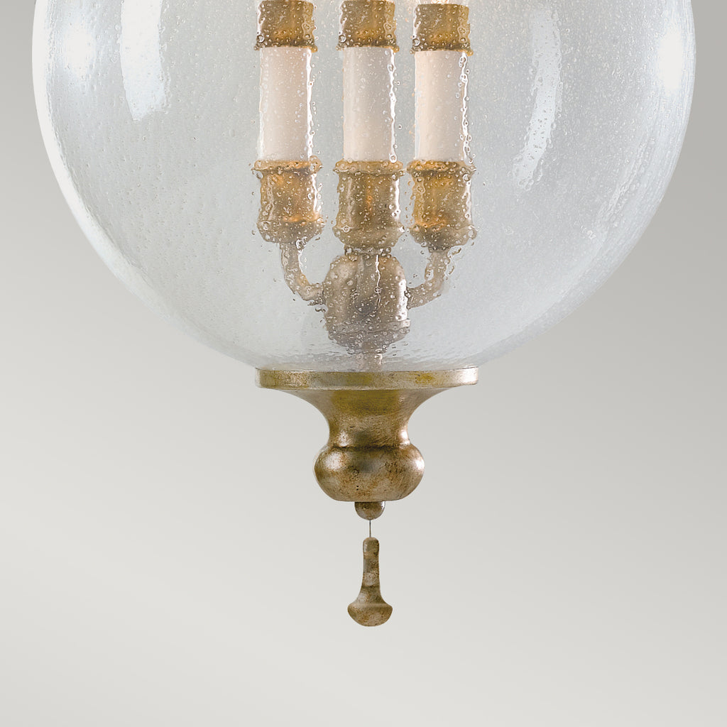 Feiss Argento Pendant Light with Glass Orb in Oxidised Silver Leaf