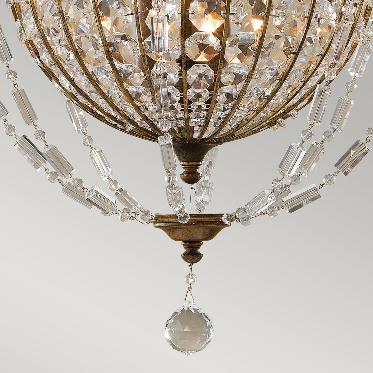 Feiss Bellini 3 Light Chandelier with Quartz Crystal in Antique Bronze
