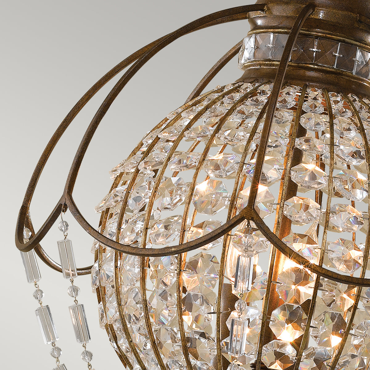 Feiss Bellini 3 Light Chandelier with Quartz Crystal in Antique Bronze