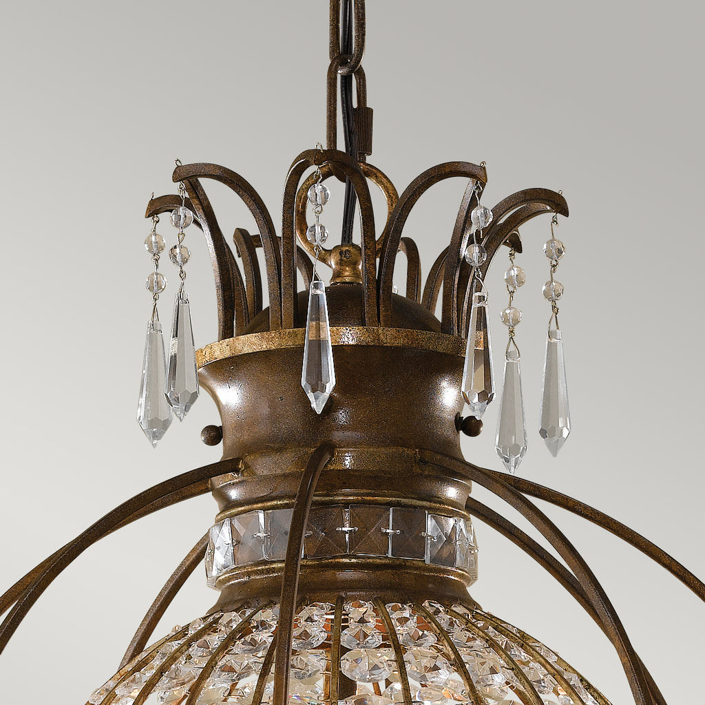 Feiss Bellini 3 Light Chandelier with Quartz Crystal in Antique Bronze