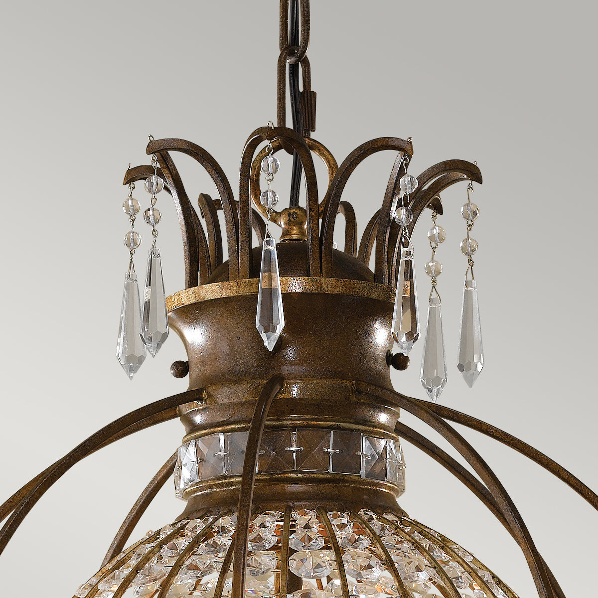 Feiss Bellini 3 Light Chandelier with Quartz Crystal in Antique Bronze